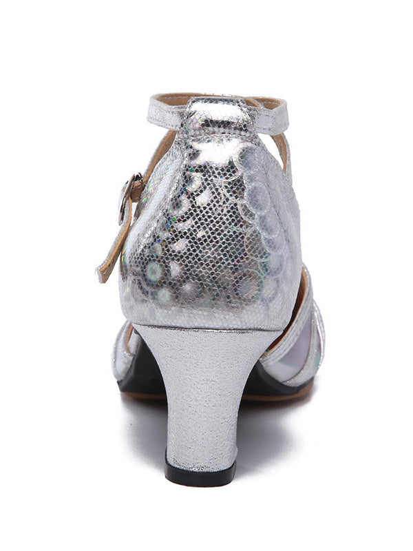 Chaussures de Danse pour Femmes, Chaussures de Danse Latine à Boucle, Talon Bas et Bout Fermé