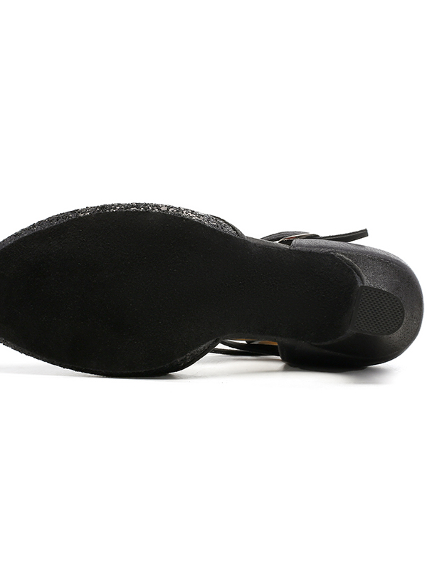 Chaussures de Danse pour Femmes, Chaussures de Danse Latine en Daim à Boucle et Paillettes, Talon Bas et Bout Rond