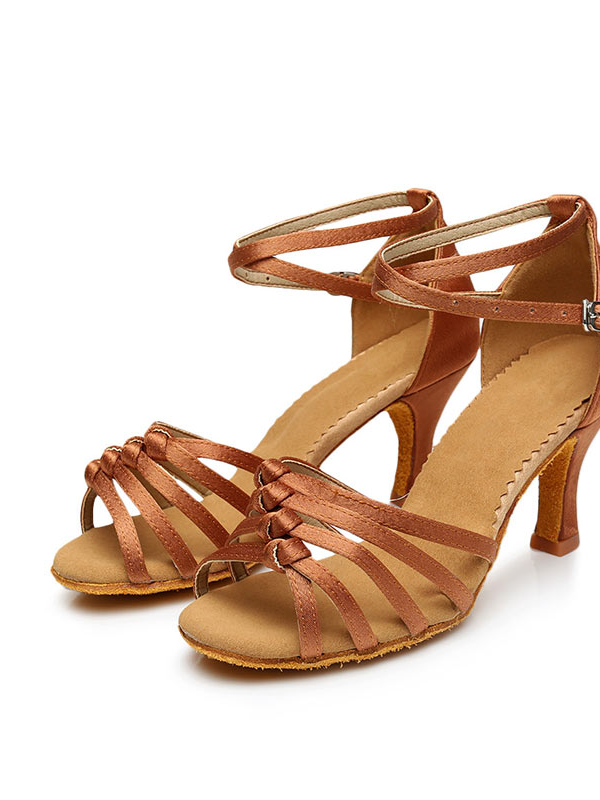Chaussures de Danse pour Femmes, Chaussures Latines à Boucle et Bout Ouvert avec Bride à la Cheville et Talon