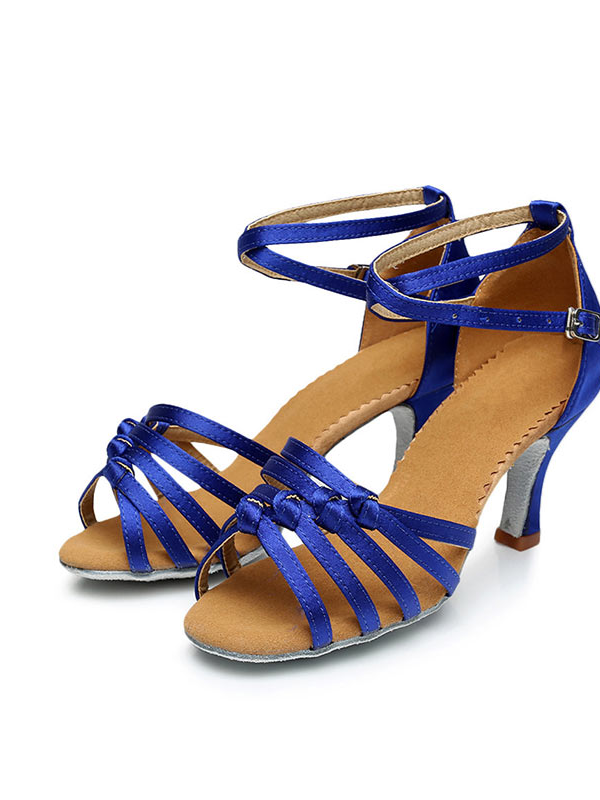 Chaussures de Danse pour Femmes, Chaussures Latines à Boucle et Bout Ouvert avec Bride à la Cheville et Talon