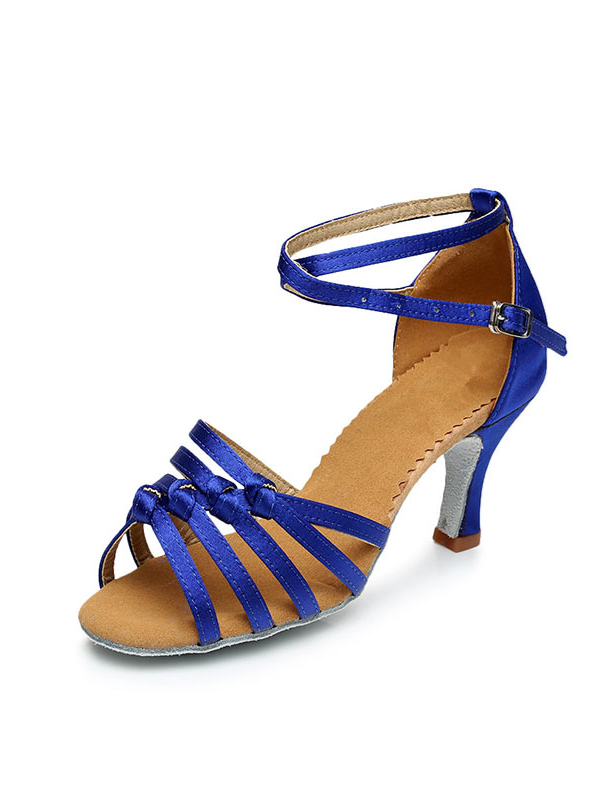Chaussures de Danse pour Femmes, Chaussures Latines à Boucle et Bout Ouvert avec Bride à la Cheville et Talon