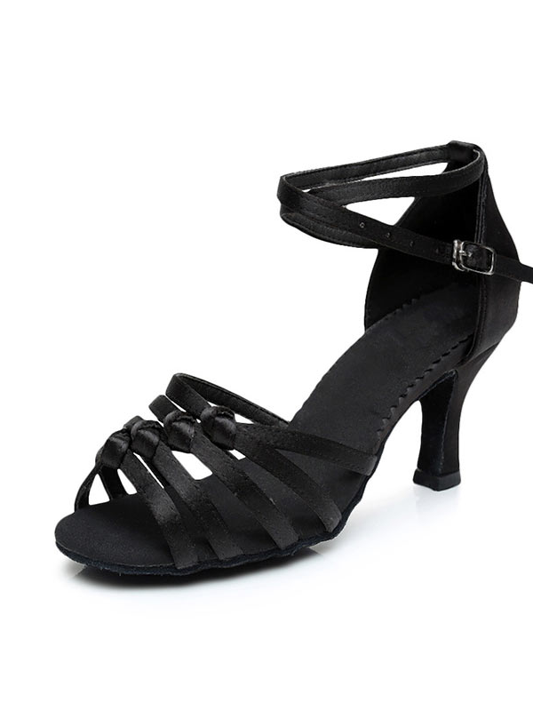 Chaussures de Danse pour Femmes, Chaussures Latines à Boucle et Bout Ouvert avec Bride à la Cheville et Talon