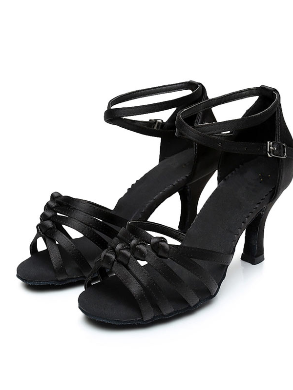 Chaussures de Danse pour Femmes, Chaussures Latines à Boucle et Bout Ouvert avec Bride à la Cheville et Talon