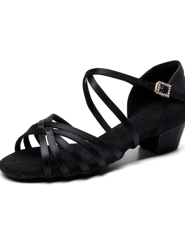Chaussures de Danse pour Femmes Chaussures Latines à Boucle et à Talon Bloc