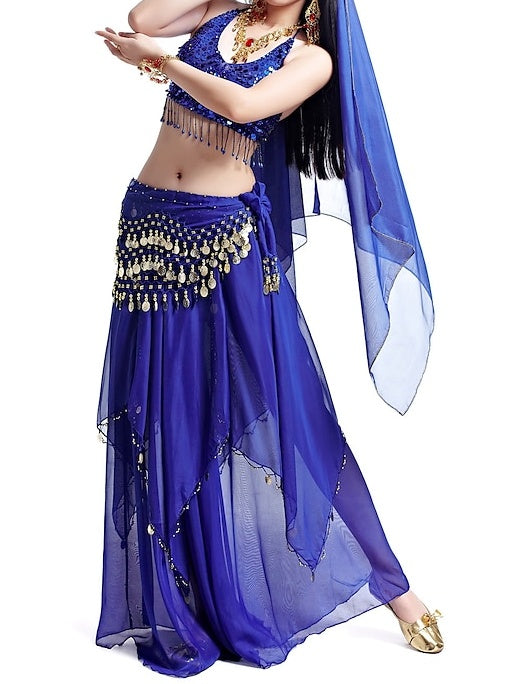 Pièce de Danse Du Ventre en Mousseline de Soie avec Perles et Paillettes pour Femme / Performance