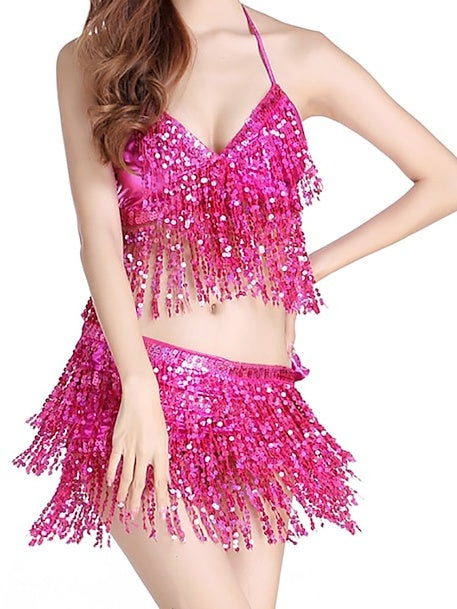 Haut de Danse Du Ventre Sans Manches avec Pompons pour Femme