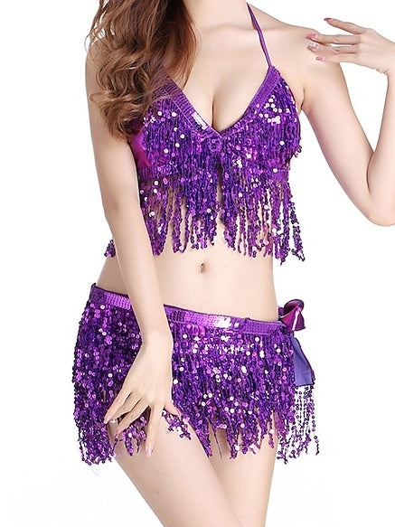 Haut de Danse Du Ventre Sans Manches avec Pompons pour Femme