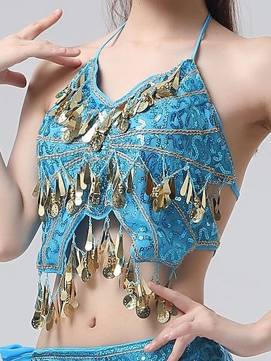 Haut Sans Manches de Danse Du Ventre à Paillettes Solides pour Femme