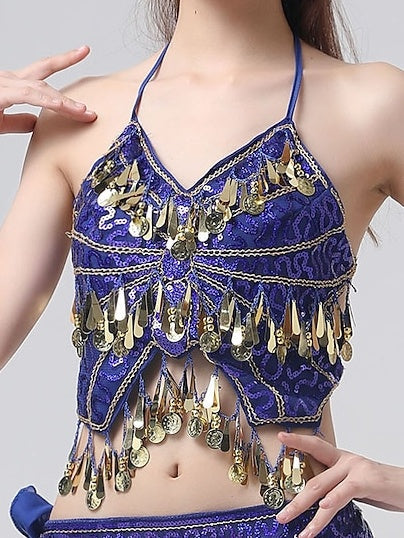 Haut Sans Manches de Danse Du Ventre à Paillettes Solides pour Femme