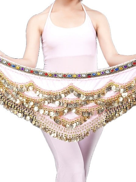 Foulard de Hanche de Danse Du Ventre avec Perles en Forme de Pièce pour Entraînement pour Femmes