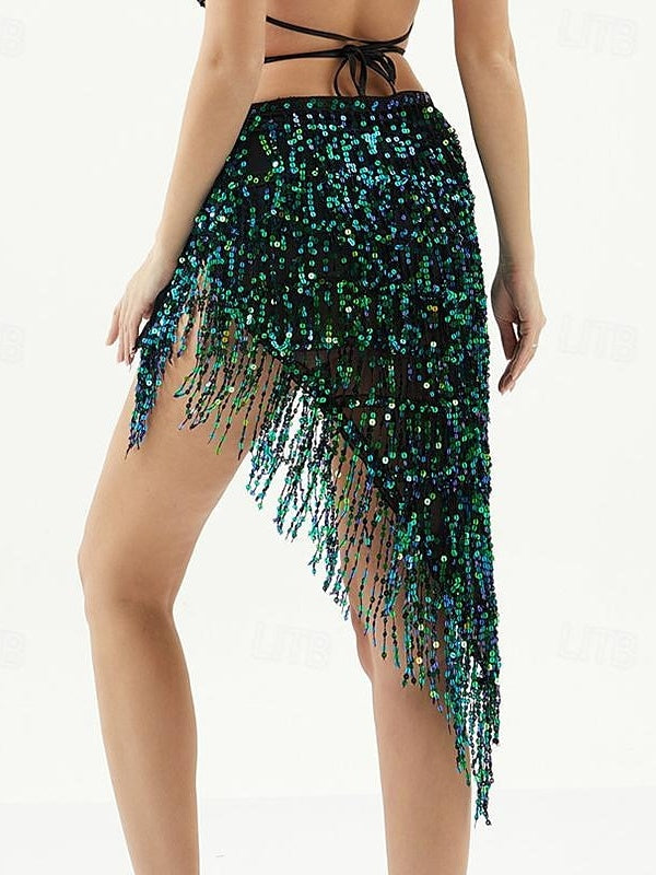 Jupes de Danse Du Ventre à Paillettes de Couleur Pure pour Femmes