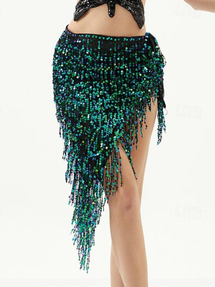 Jupes de Danse Du Ventre à Paillettes de Couleur Pure pour Femmes