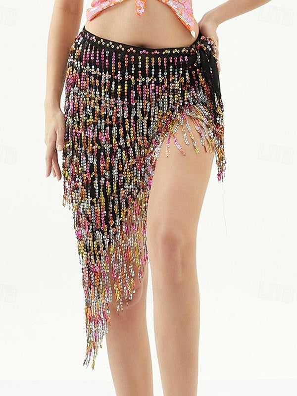 Jupes de Danse Du Ventre à Paillettes de Couleur Pure pour Femmes