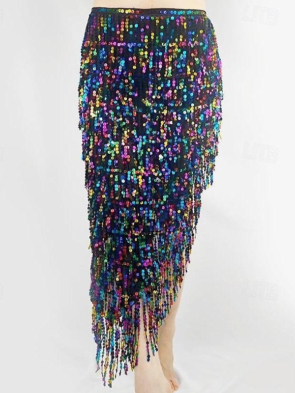 Jupes de Danse Du Ventre à Paillettes de Couleur Pure pour Femmes