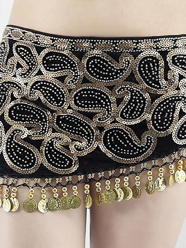 Jupes de Danse Du Ventre Pièces D'Or Perles Épissage Performance pour Femmes Entraînement Haute Polyester