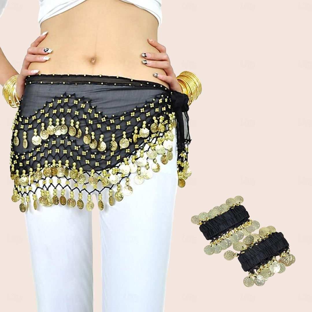 Foulard de Hanche de Danse Du Ventre en Mousseline de Soie avec Perles et Paillettes pour Femme, Accessoires de Danse avec Pompon