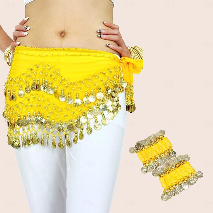 Foulard de Hanche de Danse Du Ventre en Mousseline de Soie avec Perles et Paillettes pour Femme, Accessoires de Danse avec Pompon
