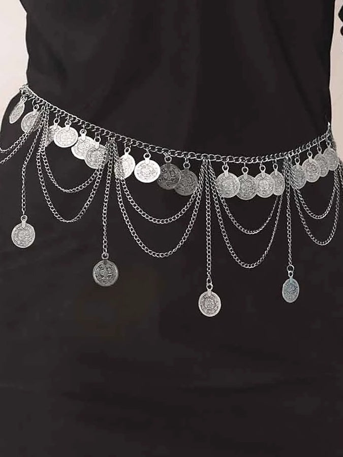 Danse Du Ventre Accessoires de Danse Ceinture Chaîne en Métal Pièce D'Or Pièce D'Argent Performance pour Femmes