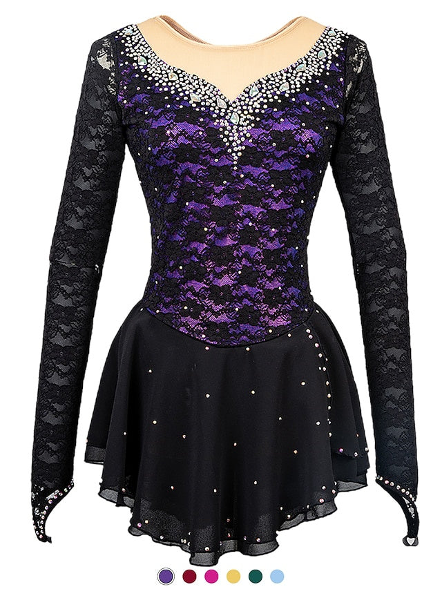 Robe D'Entraînement à Manches Longues pour Femmes et Filles de Patinage Artistique