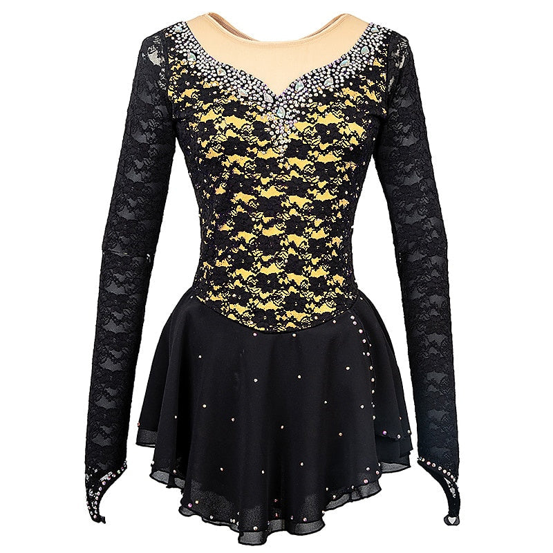 Robe D'Entraînement à Manches Longues pour Femmes et Filles de Patinage Artistique