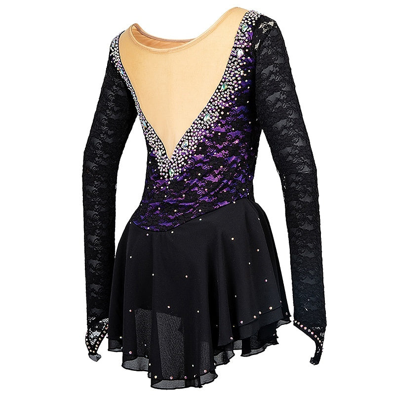 Robe D'Entraînement à Manches Longues pour Femmes et Filles de Patinage Artistique