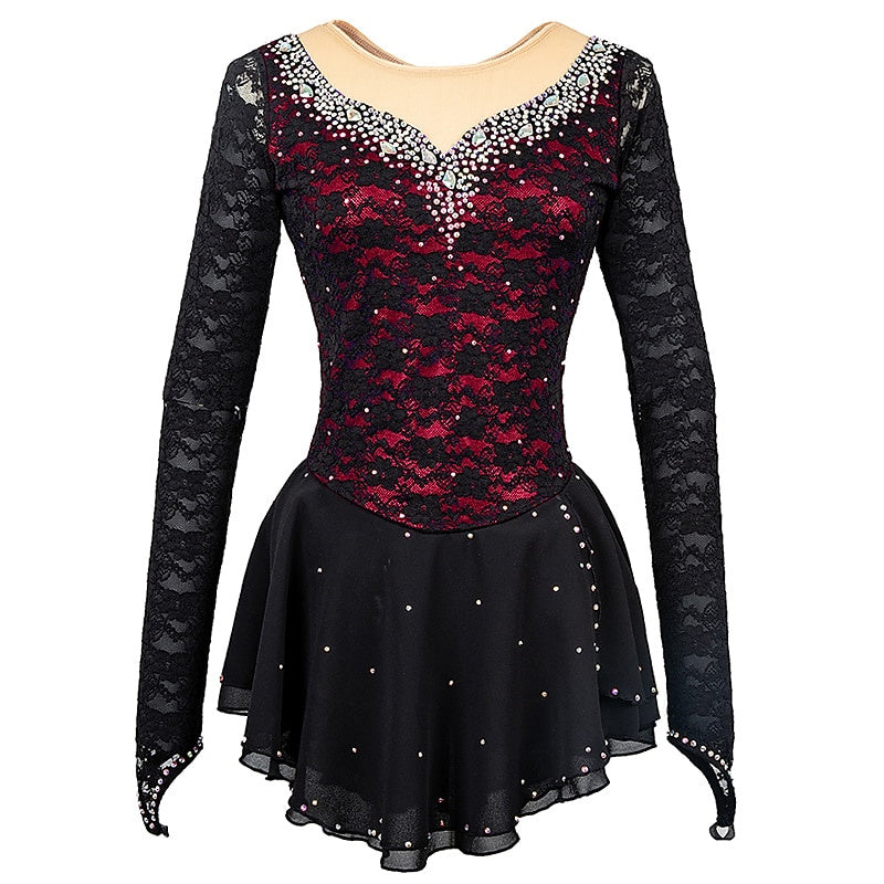 Robe D'Entraînement à Manches Longues pour Femmes et Filles de Patinage Artistique