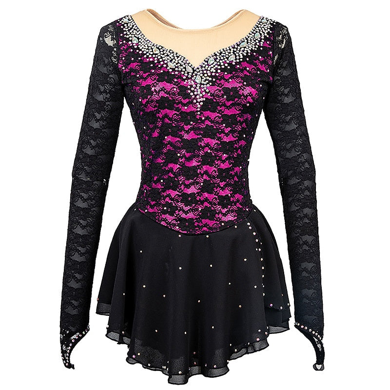 Robe D'Entraînement à Manches Longues pour Femmes et Filles de Patinage Artistique