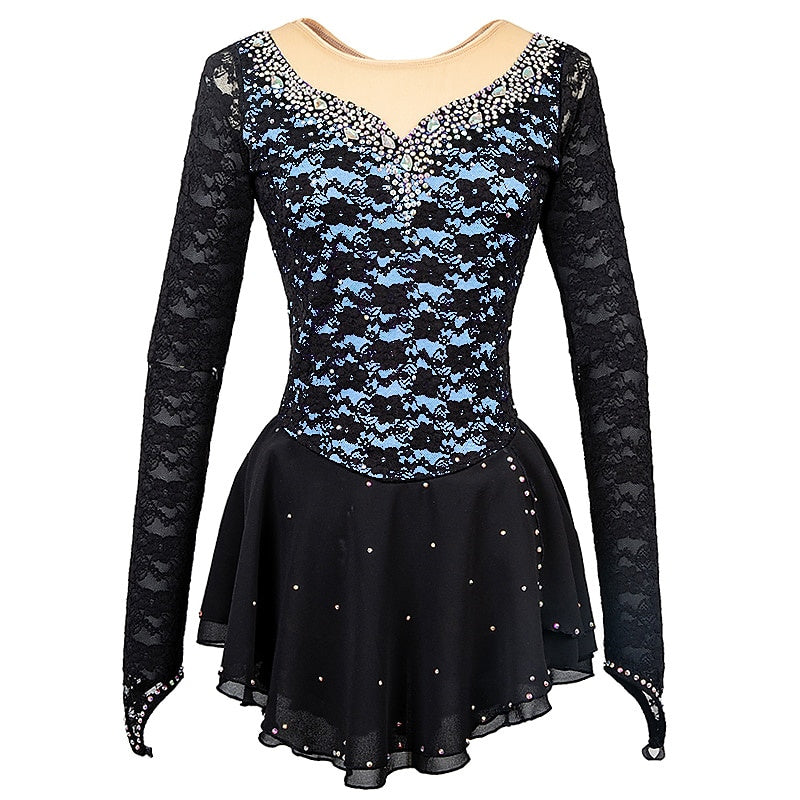 Robe D'Entraînement à Manches Longues pour Femmes et Filles de Patinage Artistique