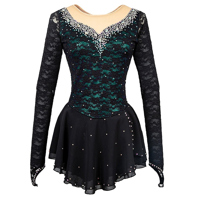 Robe D'Entraînement à Manches Longues pour Femmes et Filles de Patinage Artistique