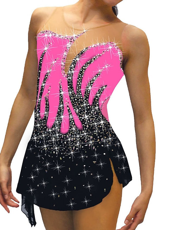 Robe de Patinage Artistique Sans Manches pour Femmes et Filles, Tenue D'Entraînement et de Pratique de Patinage Sur Glace