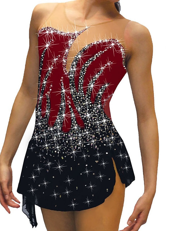 Robe de Patinage Artistique Sans Manches pour Femmes et Filles, Tenue D'Entraînement et de Pratique de Patinage Sur Glace