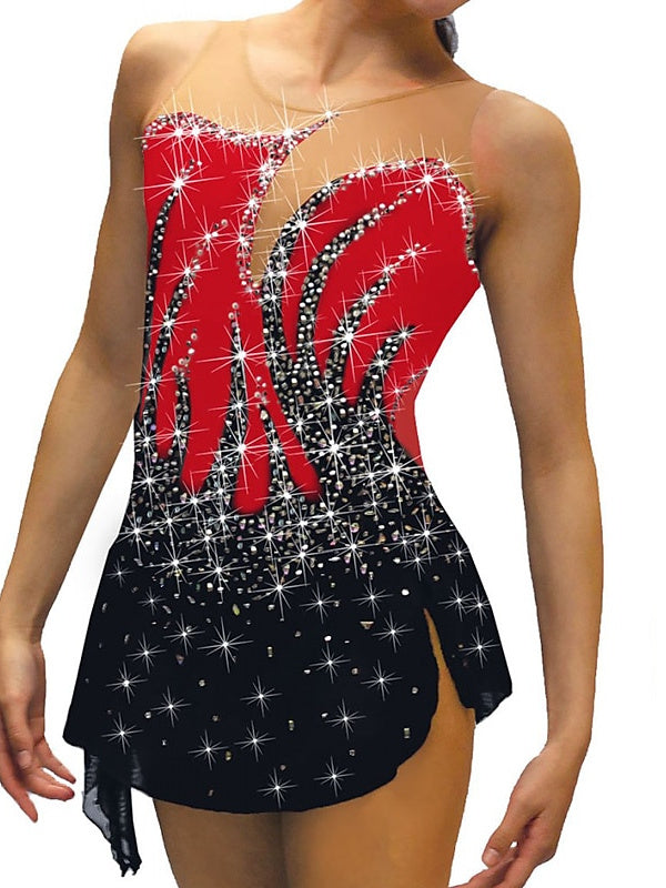 Robe de Patinage Artistique Sans Manches pour Femmes et Filles, Tenue D'Entraînement et de Pratique de Patinage Sur Glace