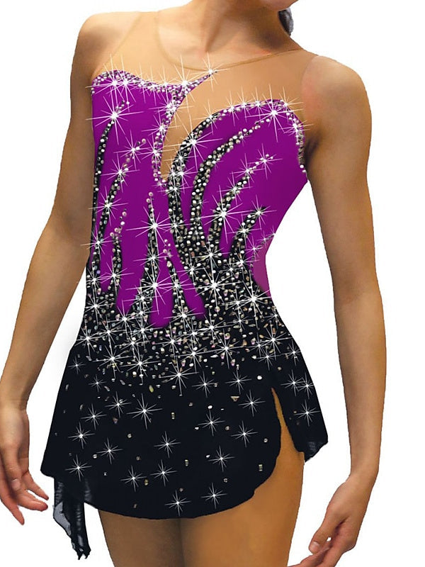 Robe de Patinage Artistique Sans Manches pour Femmes et Filles, Tenue D'Entraînement et de Pratique de Patinage Sur Glace