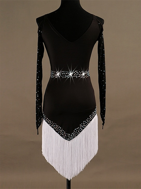 Robe de Danse Latine pour Femme Cristaux / Strass Womenéˆ¥Æ¦® Entraînement Manches Longues Haute Spandex Tulle