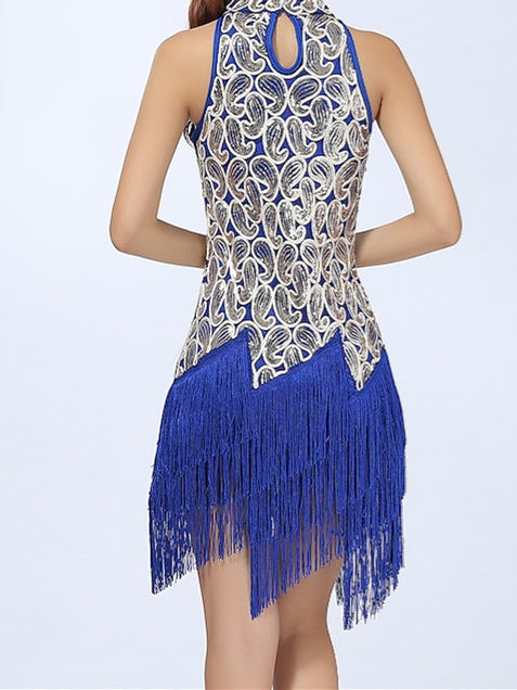 Robe De Danse Latine À Franges Et Paillettes, Tenue D'Entraînement Pour Femmes, Sans Manches