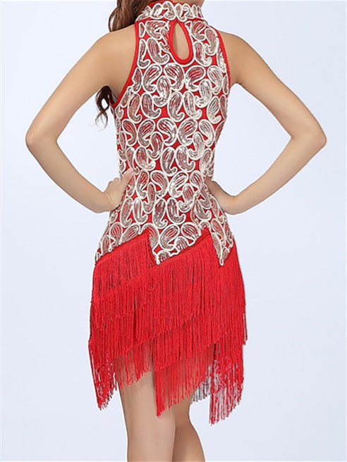 Robe De Danse Latine À Franges Et Paillettes, Tenue D'Entraînement Pour Femmes, Sans Manches