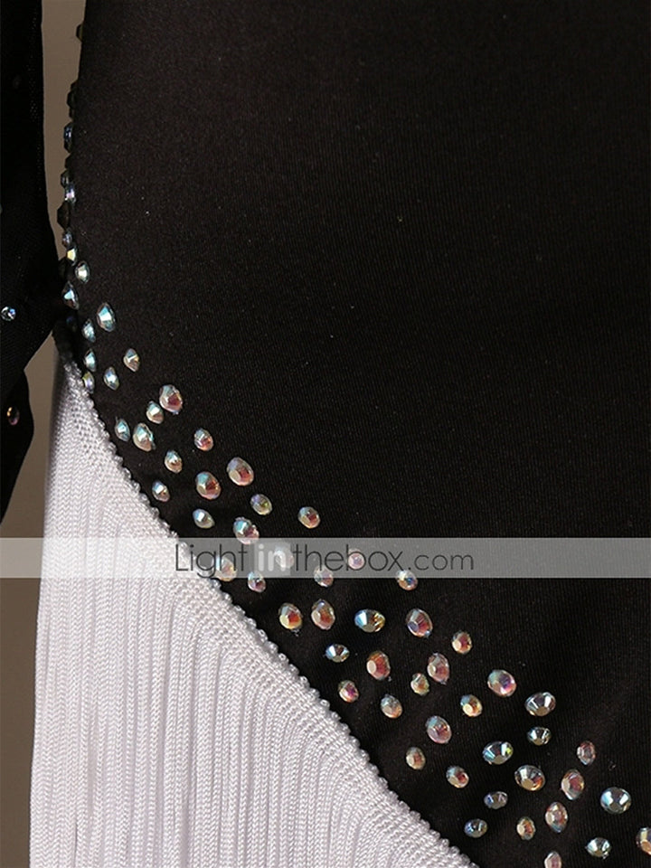 Robe de Danse Latine Cristaux / Strass Manches Longues Haute Spandex Tulle Femmeéˆ¥Æ¦® Entraînement
