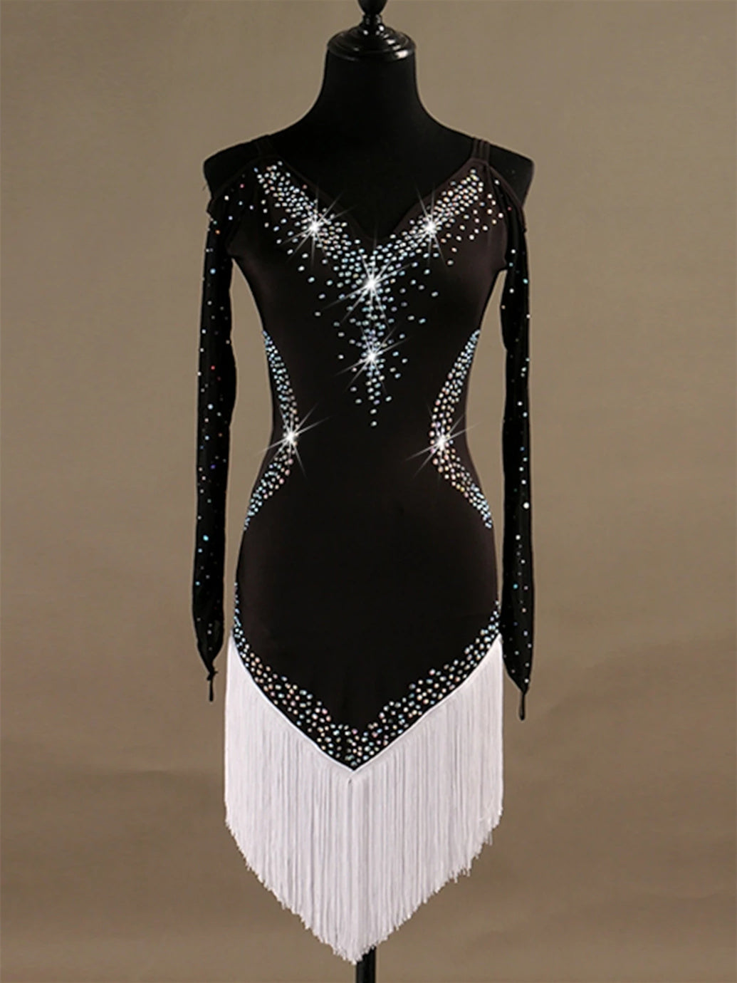 Robe de Danse Latine Cristaux / Strass Manches Longues Haute Spandex Tulle Femmeéˆ¥Æ¦® Entraînement