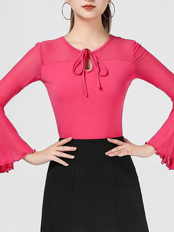 Haut de Danse Latine Couleur Pure Épissage Sans Manches Haute Performance en Tulle Polyester Entraînement de Performance pour Femmes
