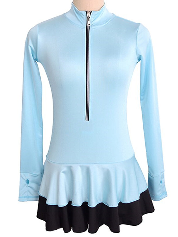 Haut de Patinage Artistique pour Femmes et Filles, Vêtements de Danse Sur Glace, Robe de Patinage, Robe de Patinage Sur Glace en Élasthanne avec Trou pour le Pouce