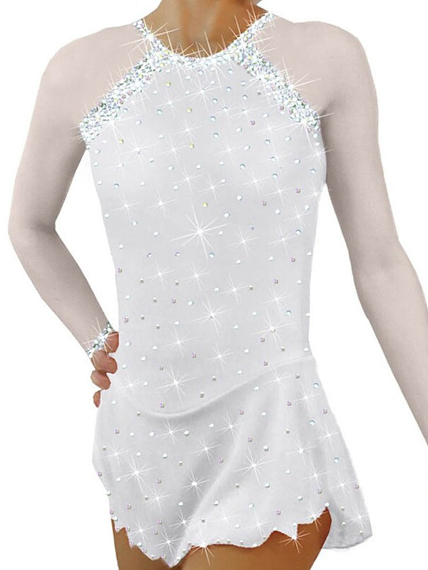 Robe de Patinage Artistique pour Femmes et Filles, Tenue de Danse à Haute Élasticité avec Cristaux/Strass