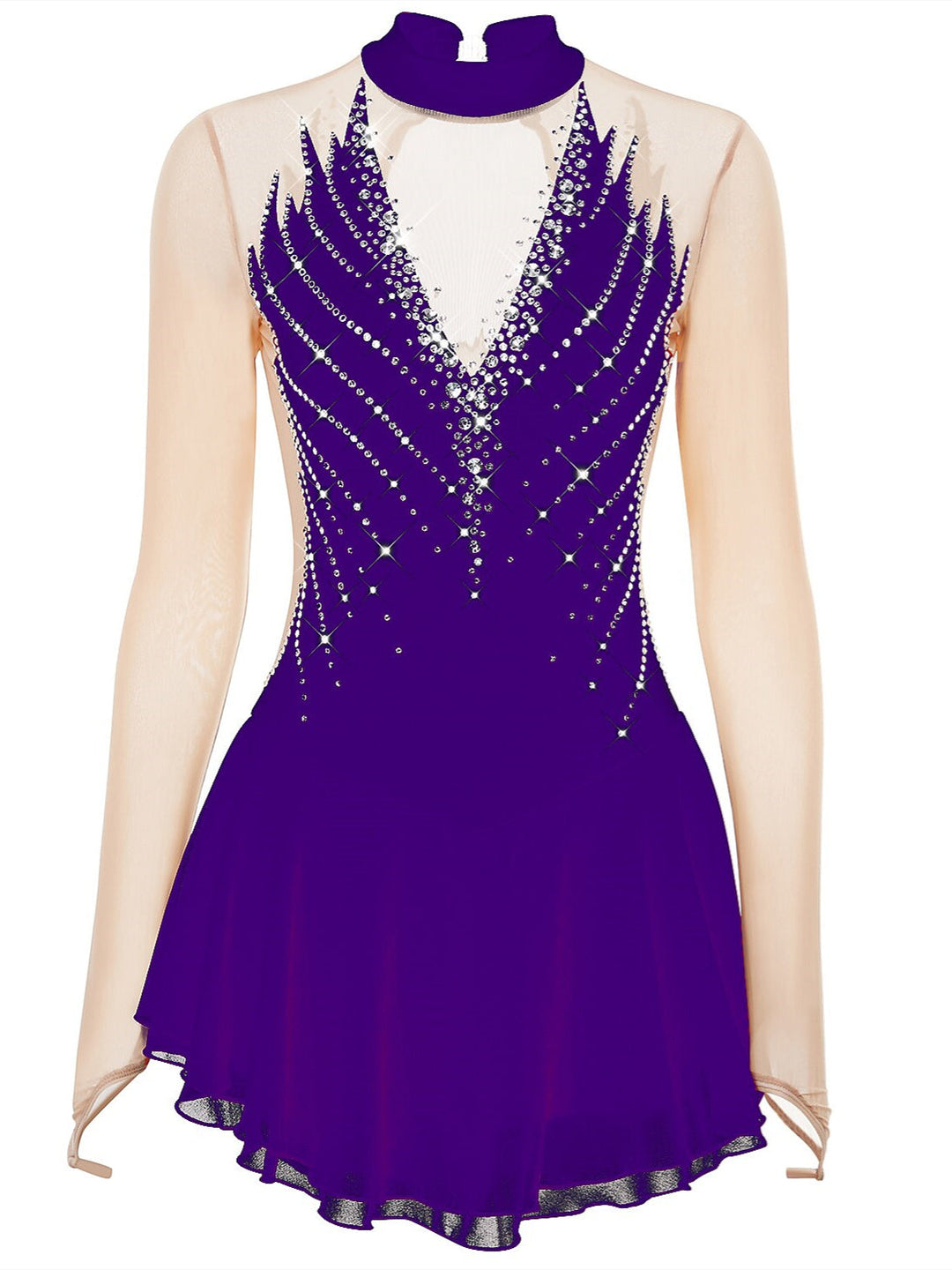 Robe de Patinage Artistique pour Femmes et Filles, Tenue de Danse à Haute Élasticité avec Cristaux/Strass