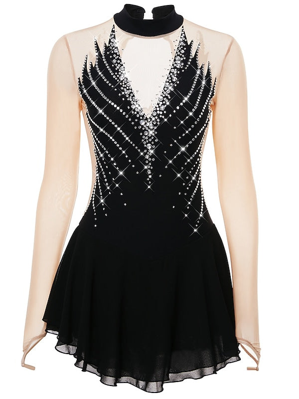 Robe de Patinage Artistique pour Femmes et Filles, Tenue de Danse à Haute Élasticité avec Cristaux/Strass