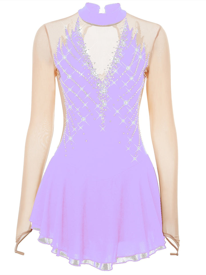 Robe de Patinage Artistique pour Femmes et Filles, Tenue de Danse à Haute Élasticité avec Cristaux/Strass