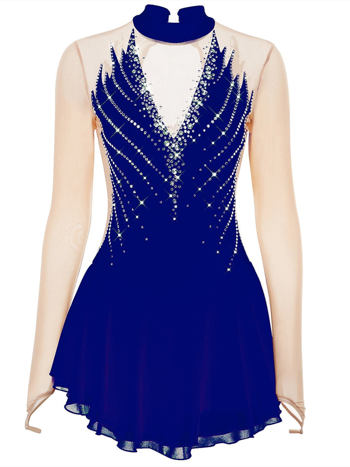 Robe de Patinage Artistique pour Femmes et Filles, Tenue de Danse à Haute Élasticité avec Cristaux/Strass