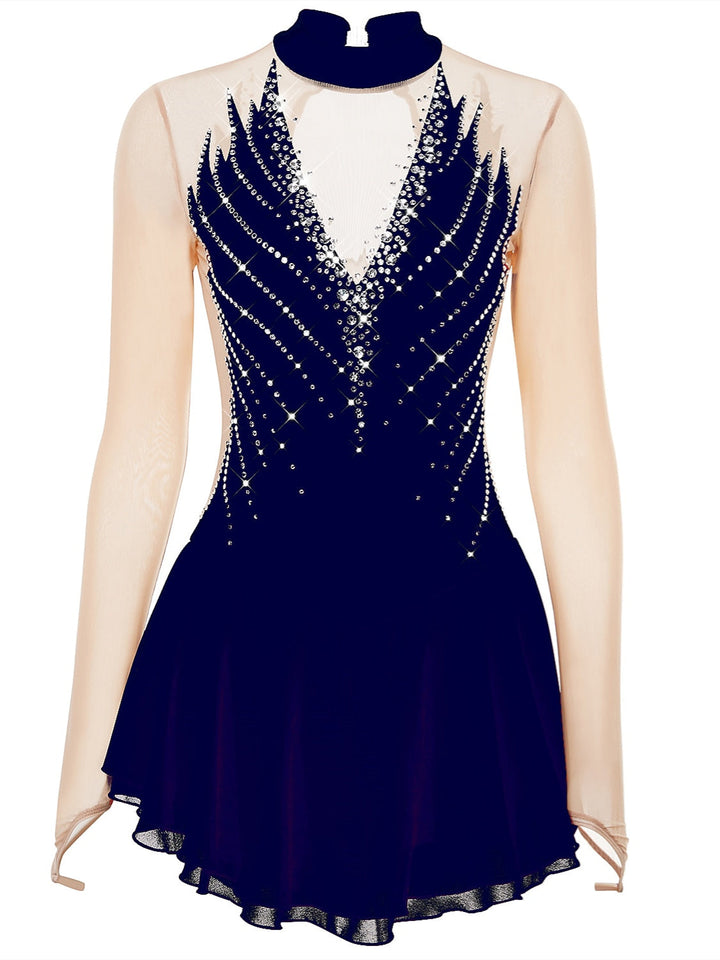 Robe de Patinage Artistique pour Femmes et Filles, Tenue de Danse à Haute Élasticité avec Cristaux/Strass