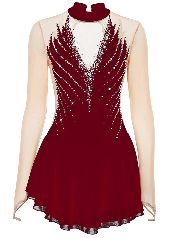 Robe de Patinage Artistique pour Femmes et Filles, Tenue de Danse à Haute Élasticité avec Cristaux/Strass