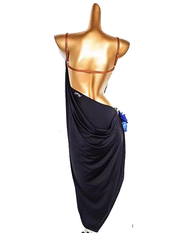 Robe de Danse Latine Ajourée Couleur Pure Épissage Performance Femme Sans Manches Élasthanne Soie Glacée