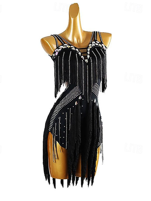 Danse Latine Danse Pompon Couleur Pure Épissage Femme Performance Sans Manches Chinlon Spandex
