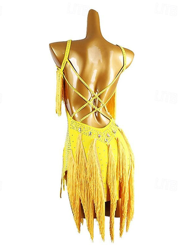 Danse Latine Danse Pompon Couleur Pure Épissage Femme Performance Sans Manches Chinlon Spandex